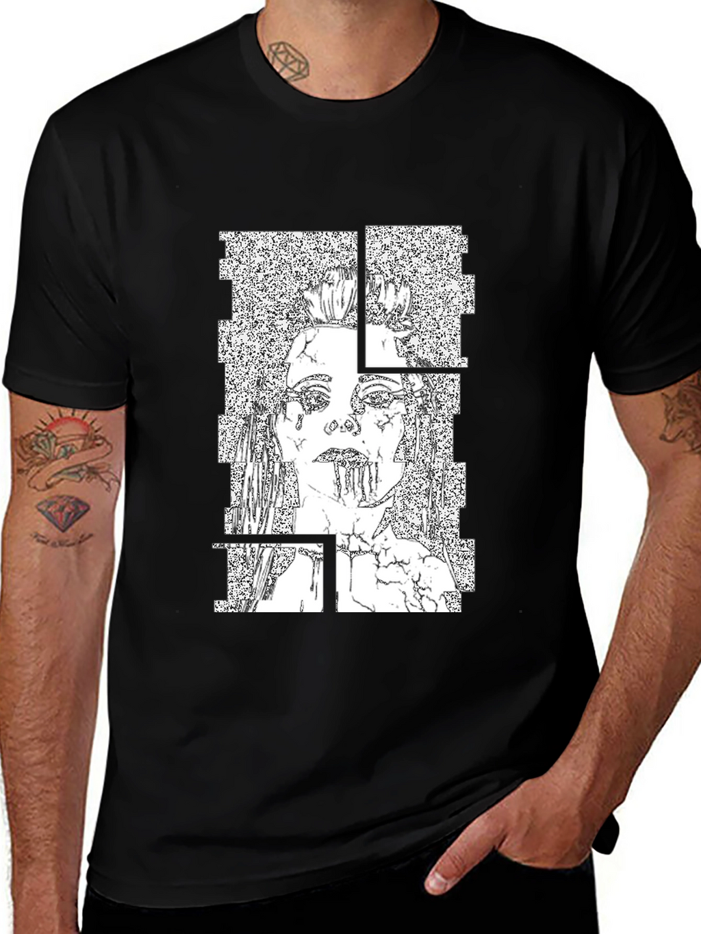 Abstract Graphic Print T-Shirt - Black