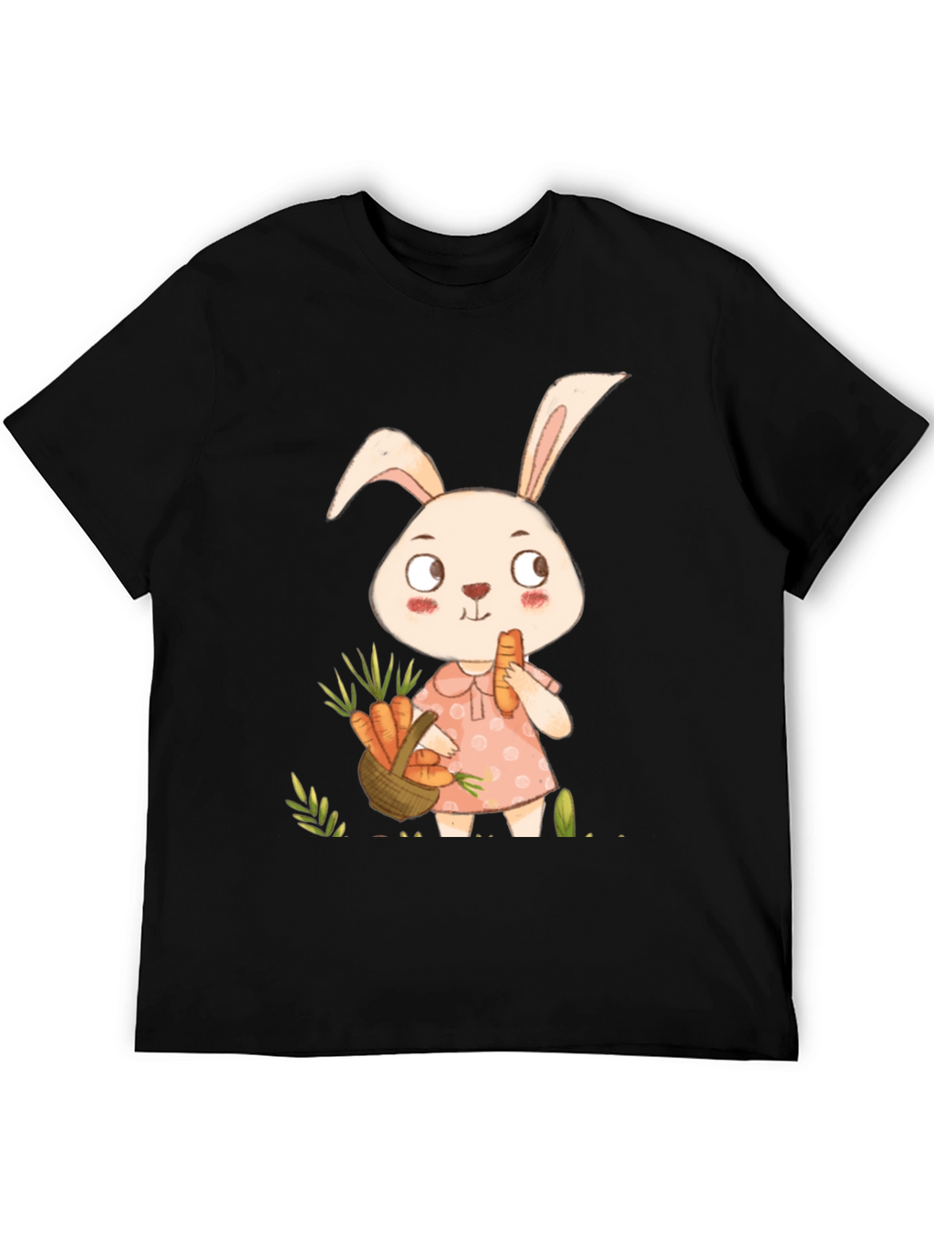 Cute Bunny & Carrot Black T-Shirt