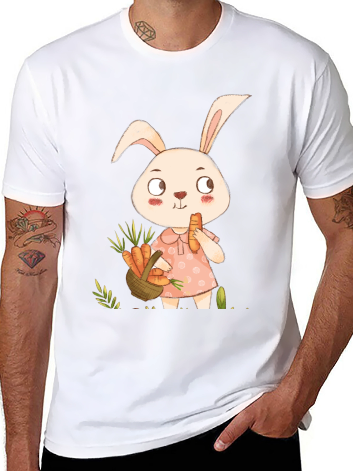 Cute Bunny & Carrot Black T-Shirt