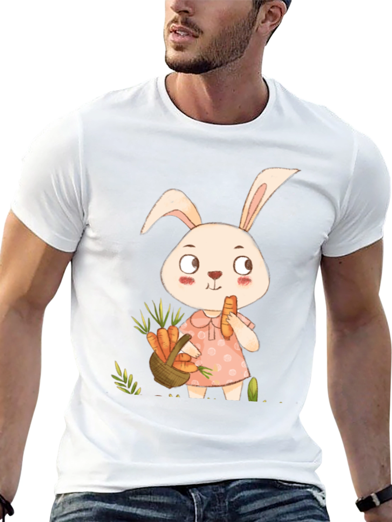 Cute Bunny & Carrot Black T-Shirt