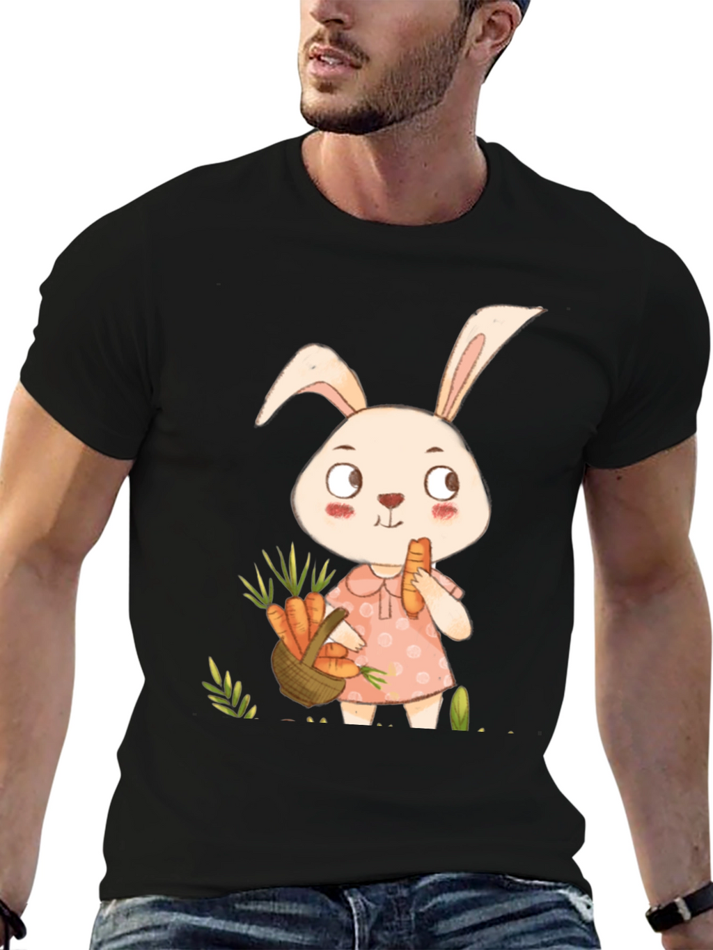 Cute Bunny & Carrot Black T-Shirt