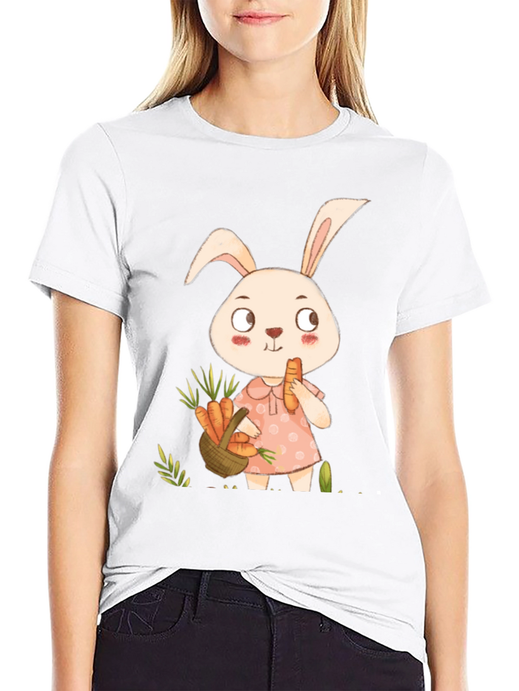 Cute Bunny & Carrot Black T-Shirt