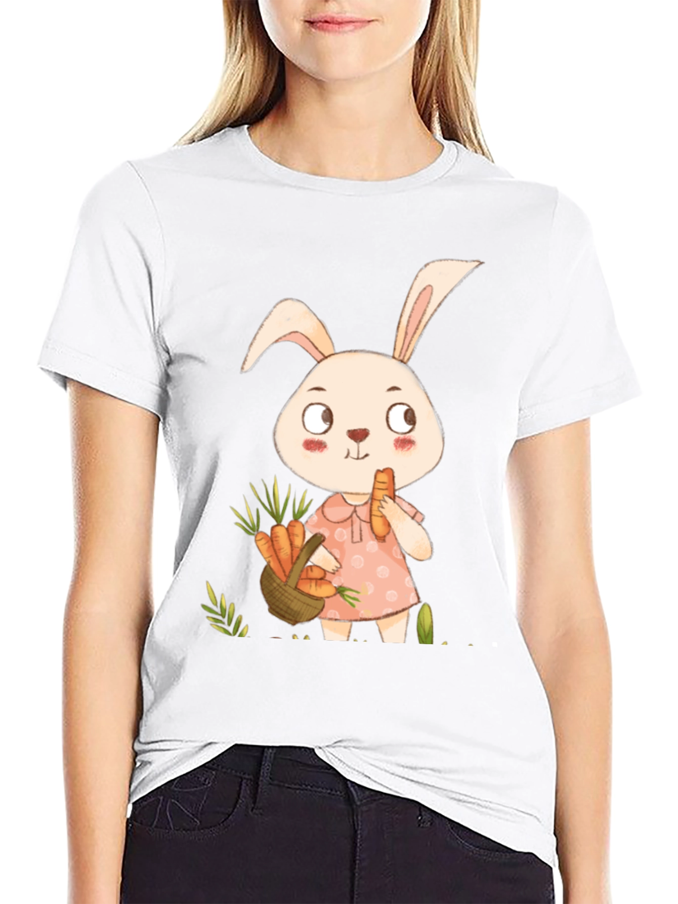 Cute Bunny & Carrot Black T-Shirt