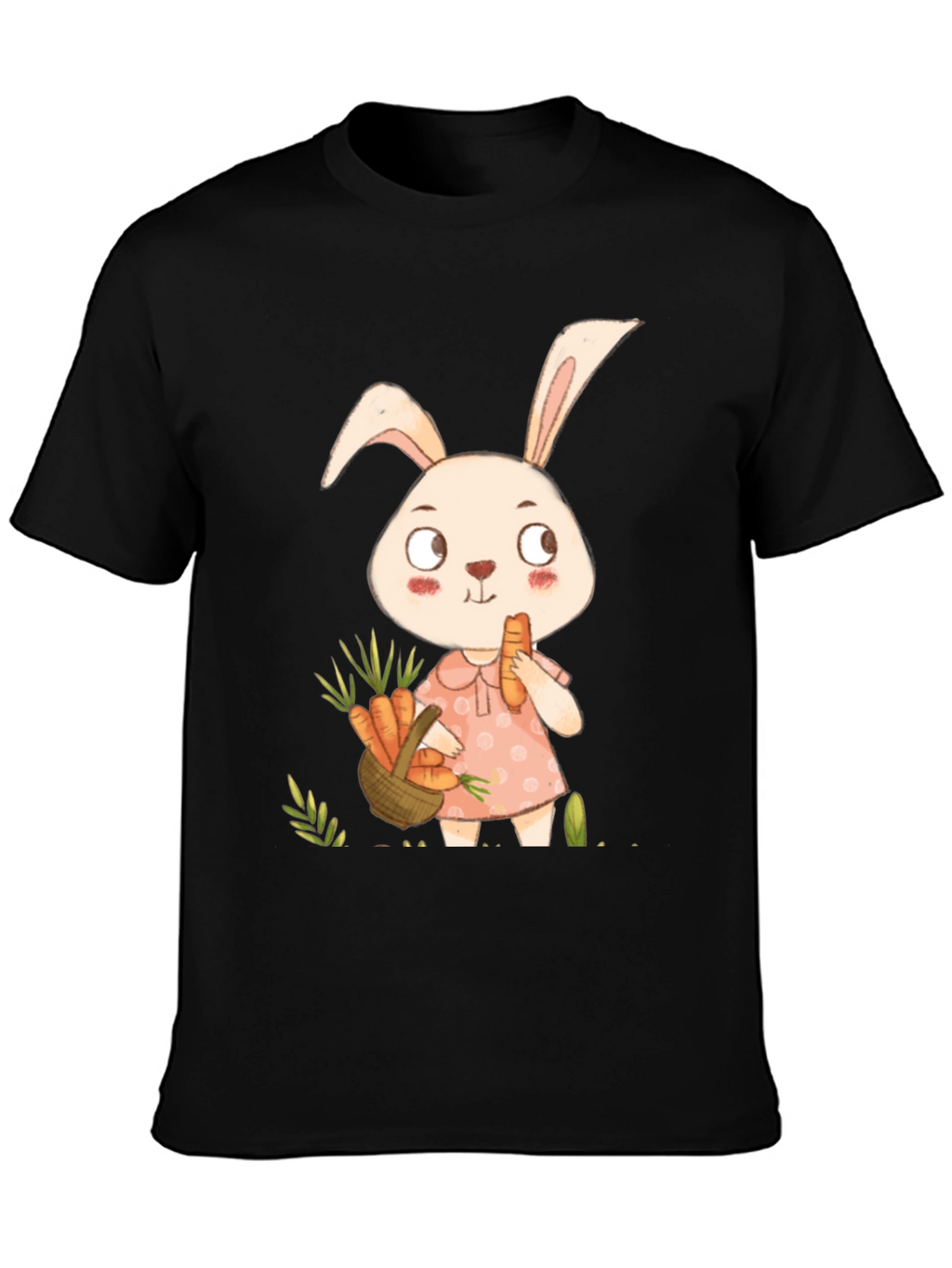 Cute Bunny & Carrot Black T-Shirt