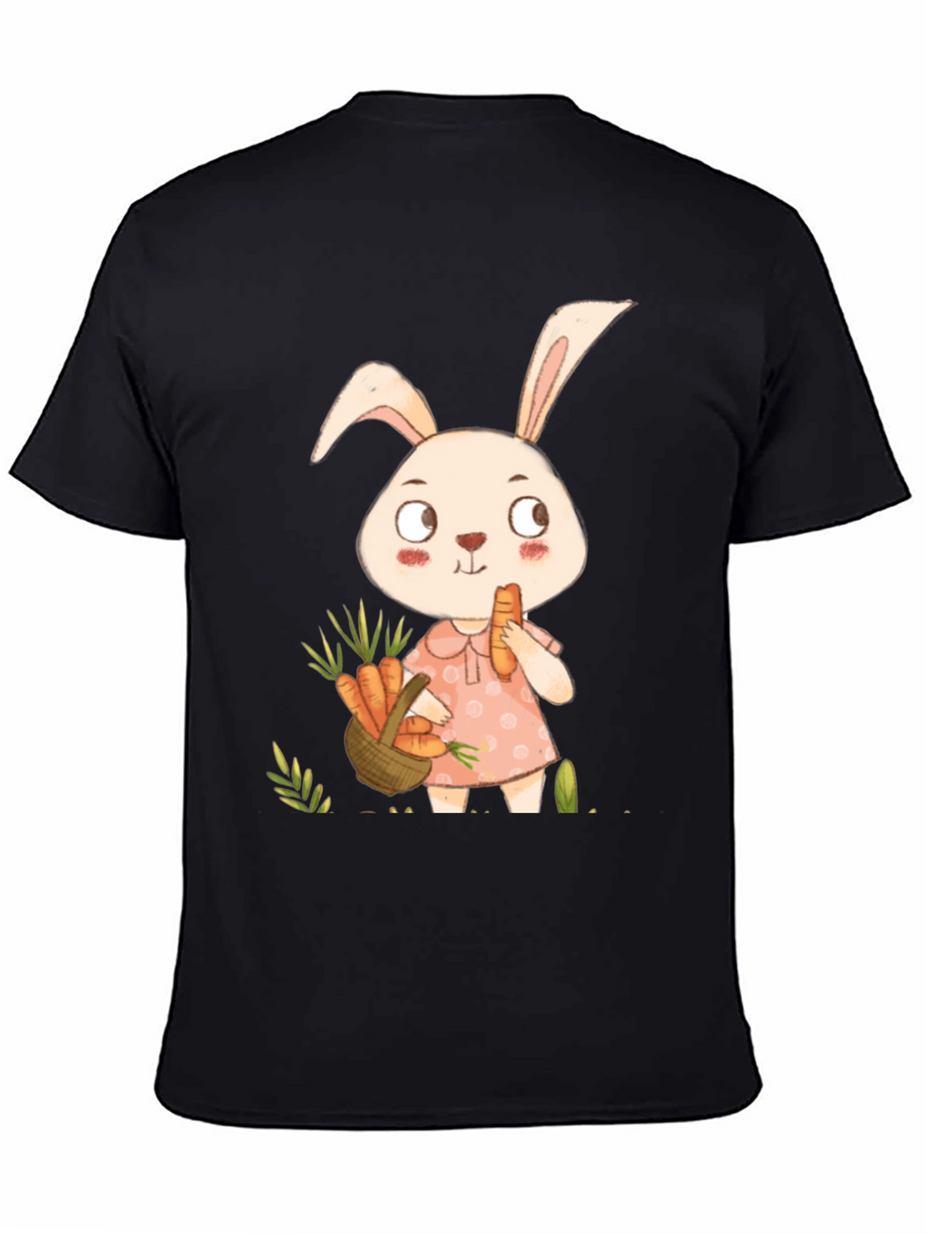 Cute Bunny & Carrot Black T-Shirt