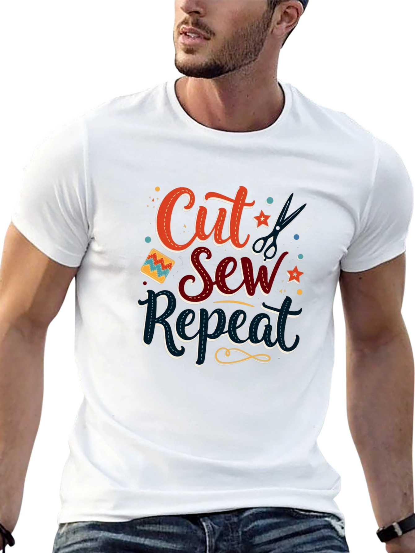 Cut Sew Repeat Black T-Shirt - Sewing Lover Gift