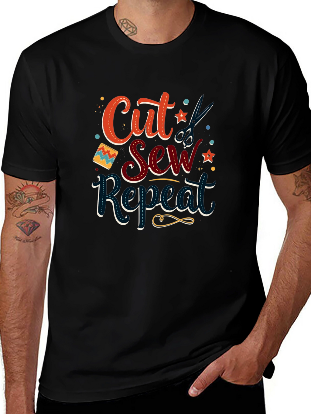 Cut Sew Repeat Black T-Shirt - Sewing Lover Gift
