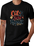 Cut Sew Repeat Black T-Shirt - Sewing Lover Gift