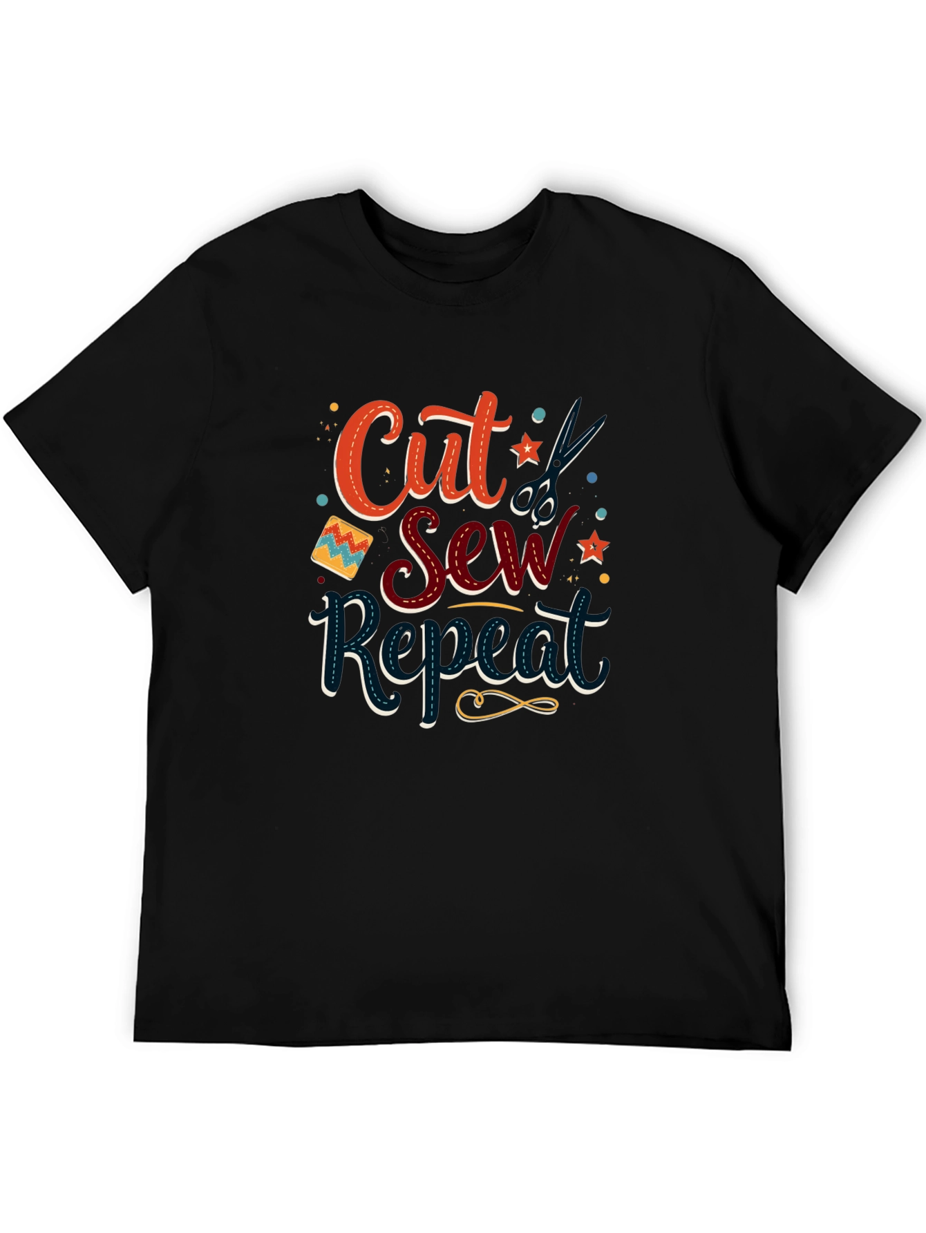 Cut Sew Repeat Black T-Shirt - Sewing Lover Gift