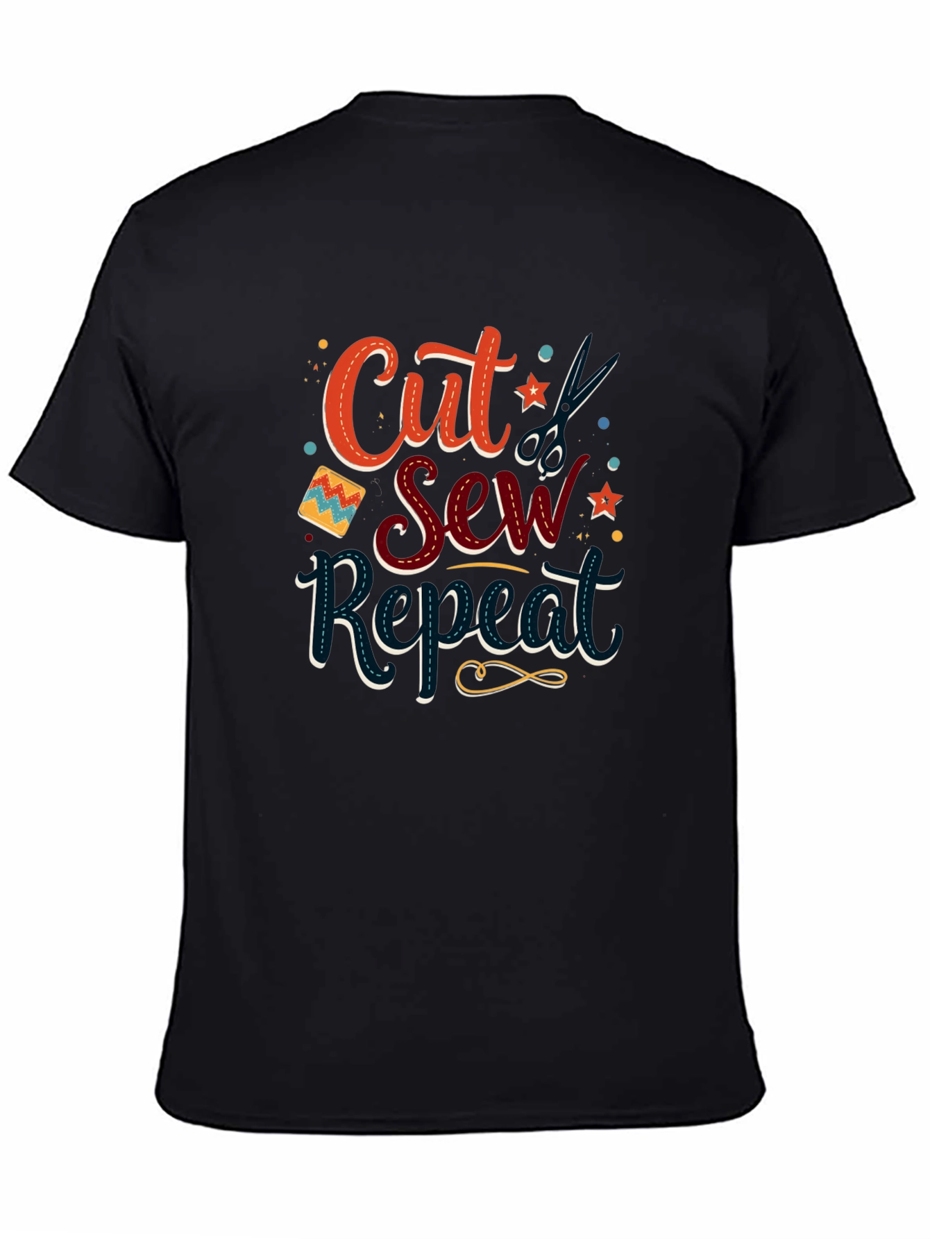 Cut Sew Repeat Black T-Shirt - Sewing Lover Gift