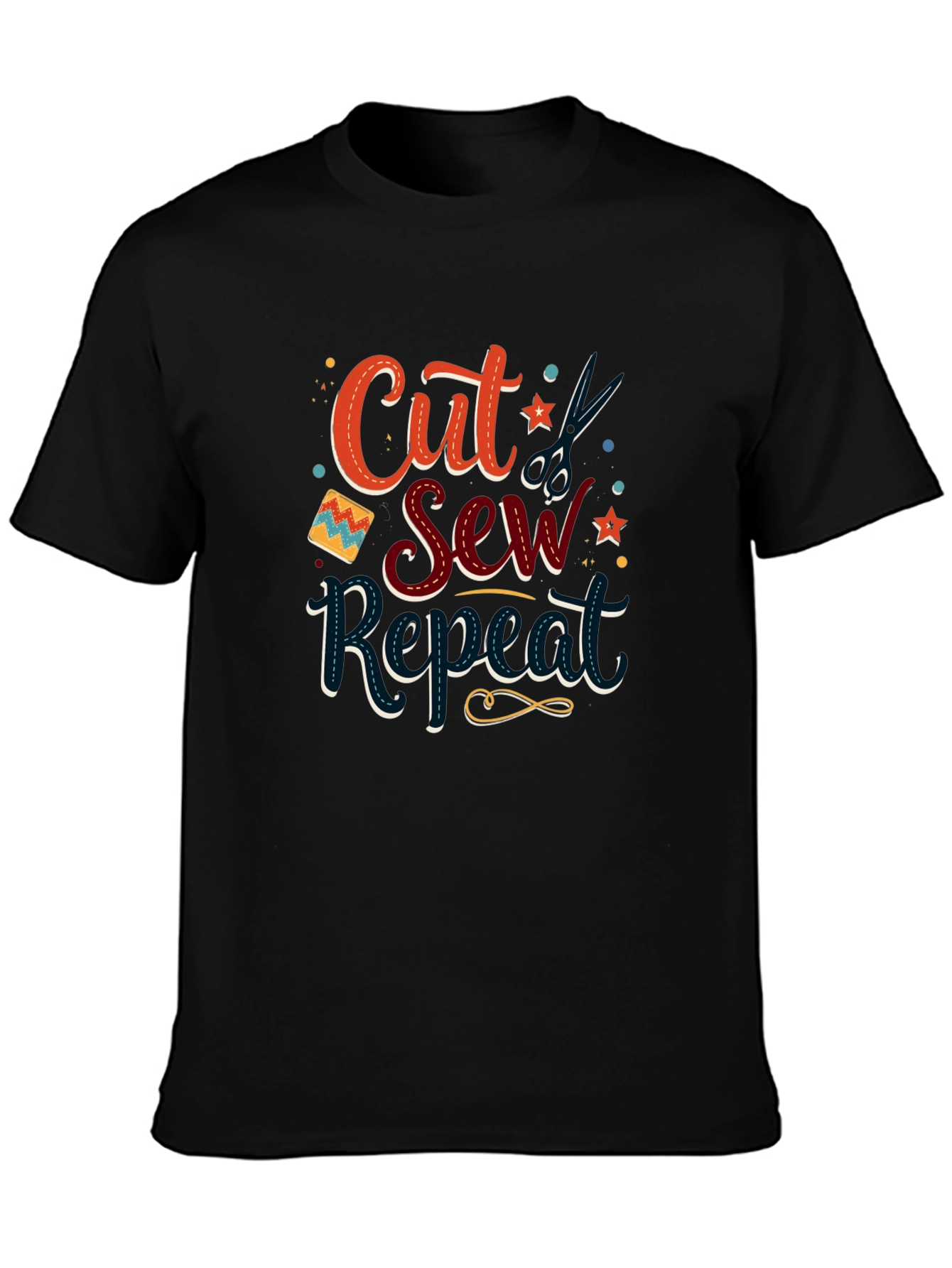 Cut Sew Repeat Black T-Shirt - Sewing Lover Gift