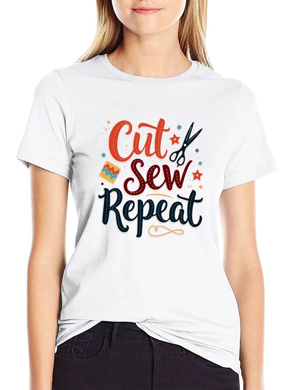 Cut Sew Repeat Black T-Shirt - Sewing Lover Gift
