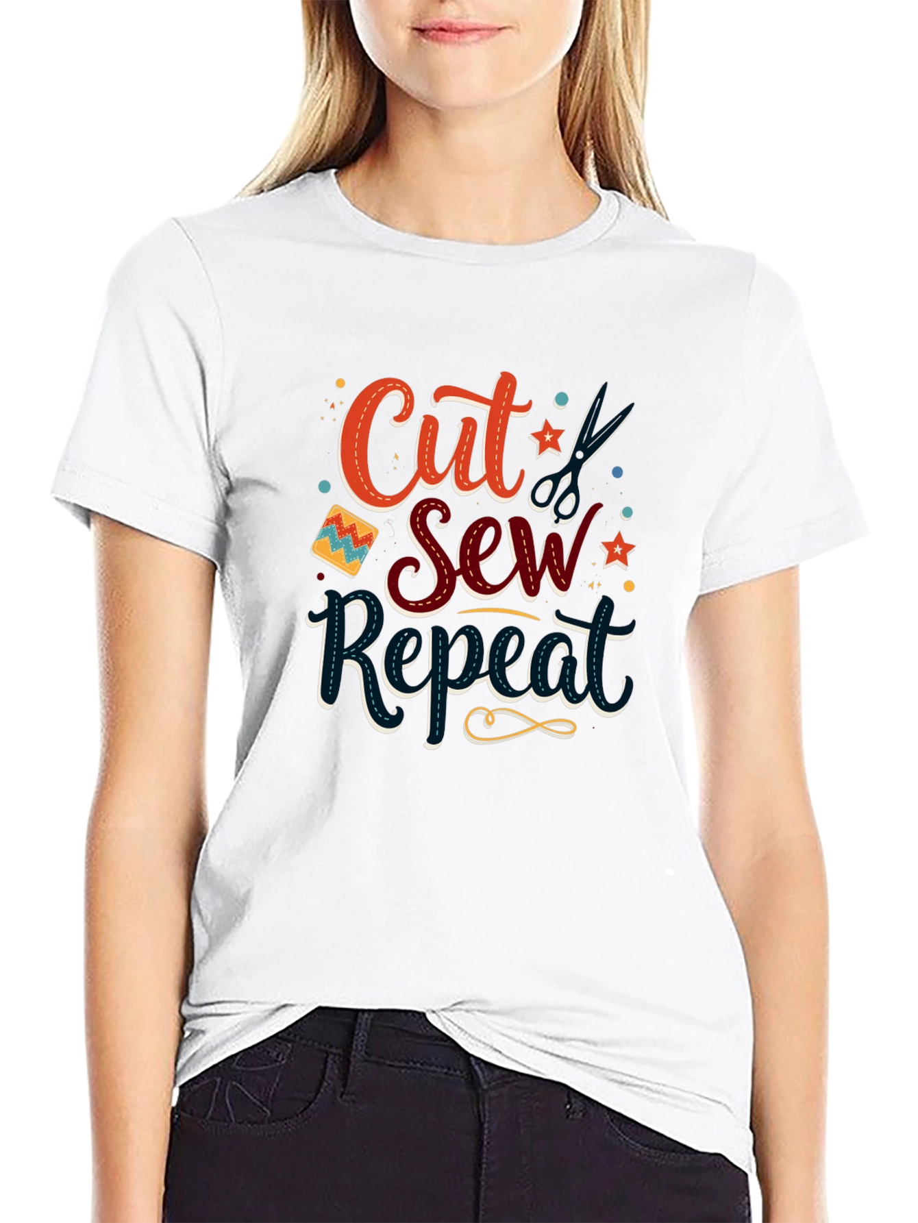 Cut Sew Repeat Black T-Shirt - Sewing Lover Gift