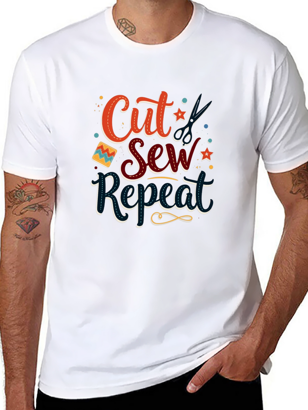 Cut Sew Repeat Black T-Shirt - Sewing Lover Gift