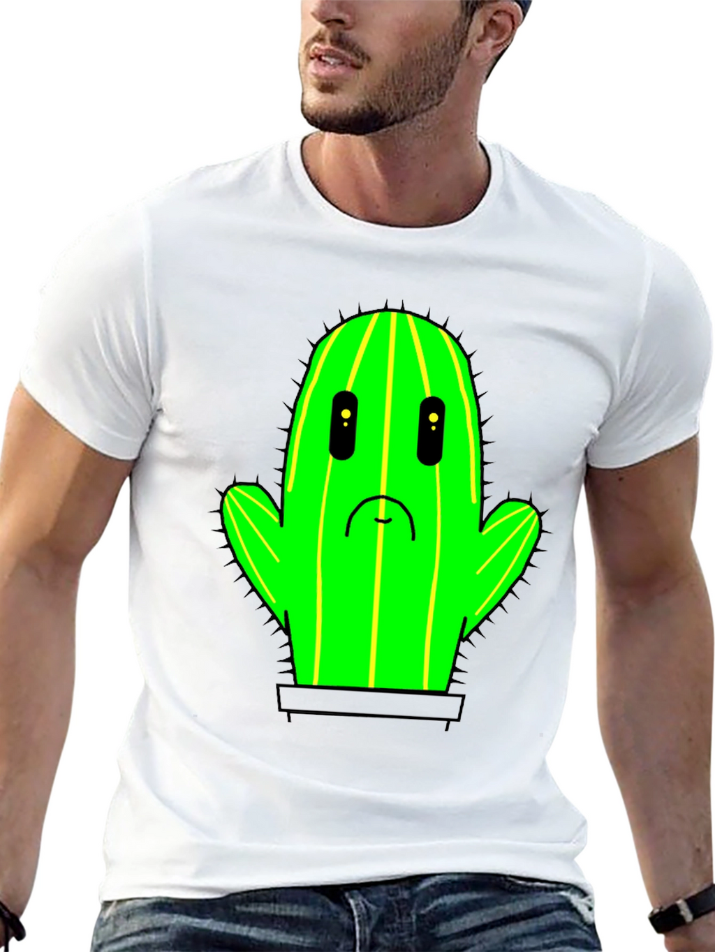 Sad Cactus T-Shirt - Black Cotton Graphic Tee