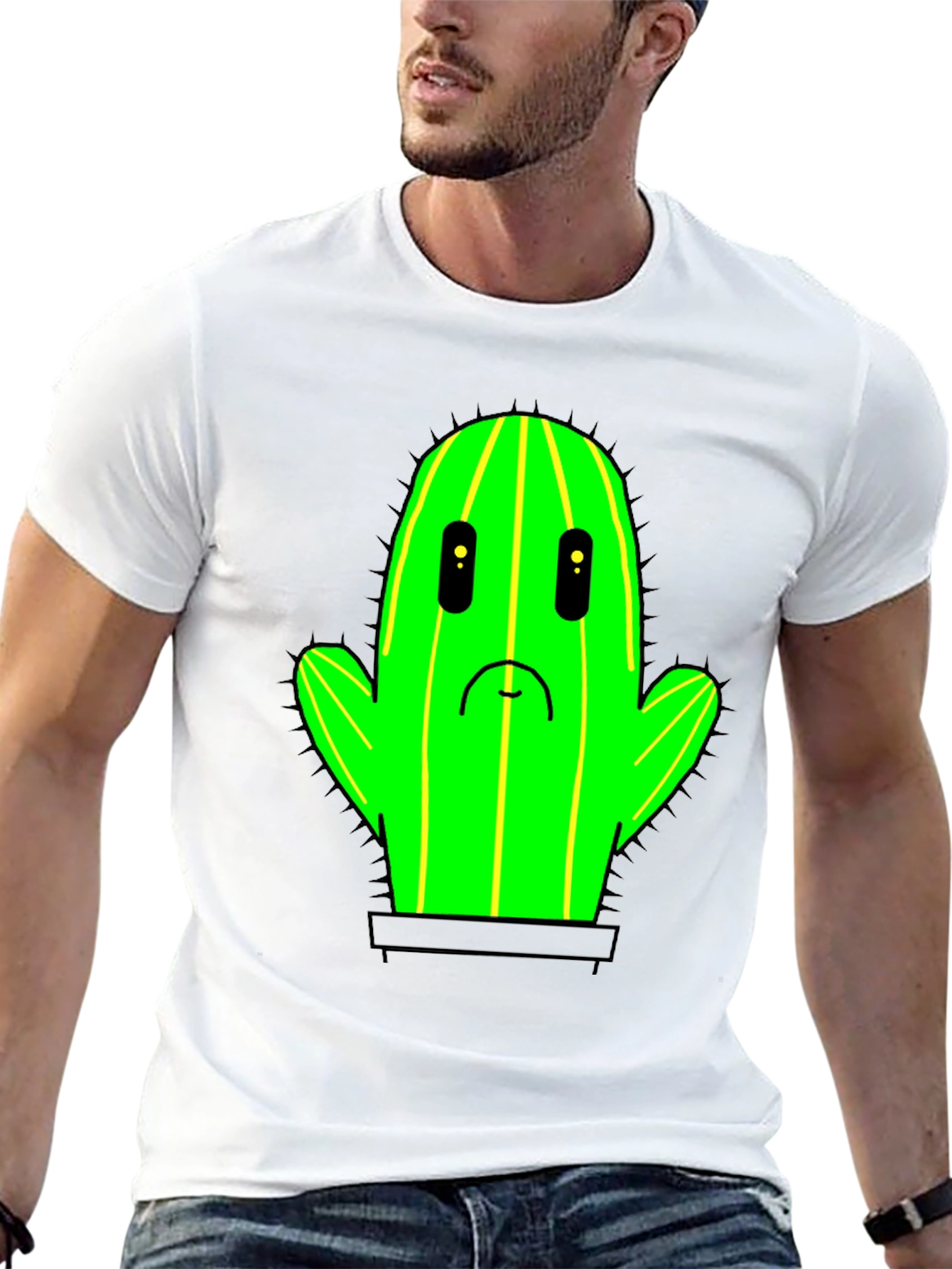 Sad Cactus T-Shirt - Black Cotton Graphic Tee