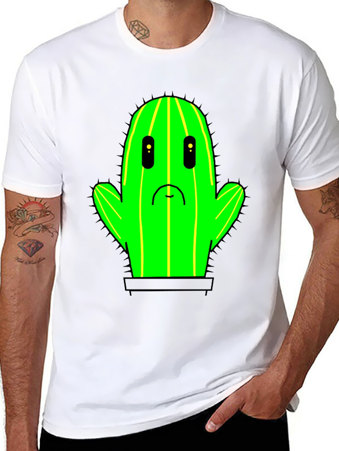 Sad Cactus T-Shirt - Black Cotton Graphic Tee