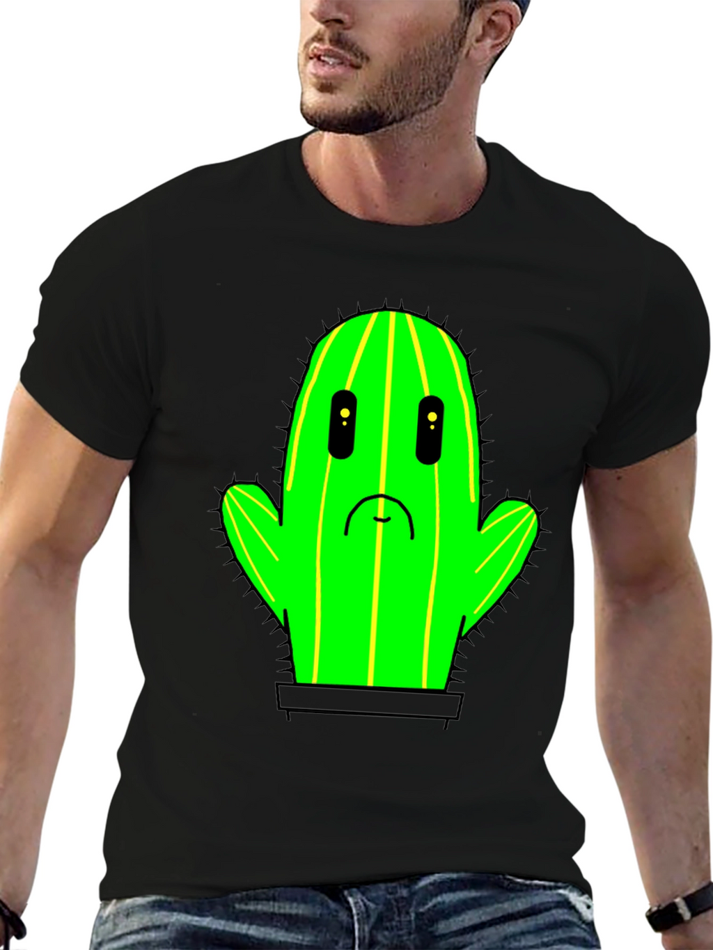 Sad Cactus T-Shirt - Black Cotton Graphic Tee