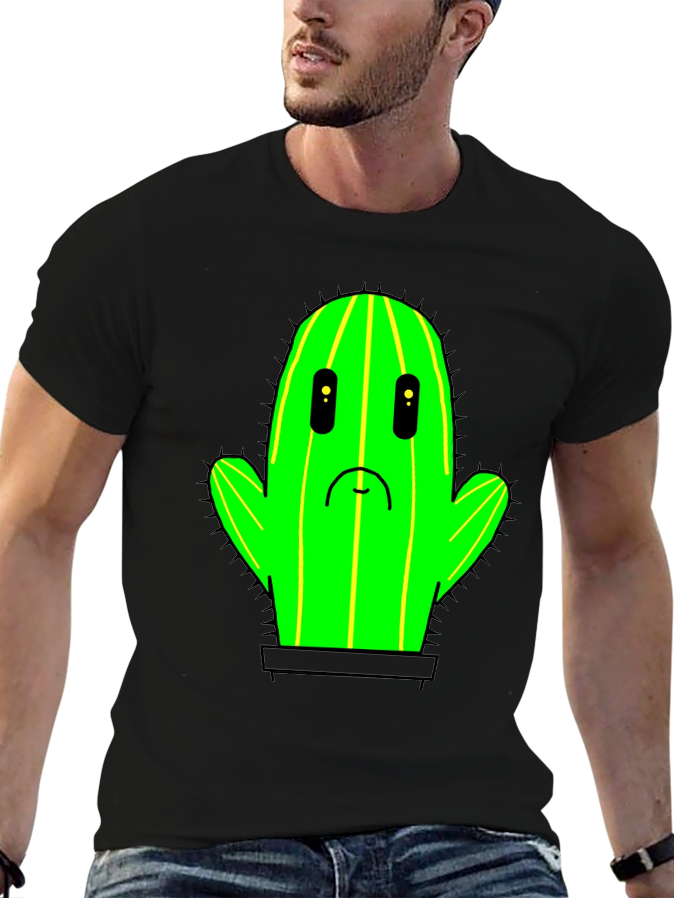 Sad Cactus T-Shirt - Black Cotton Graphic Tee