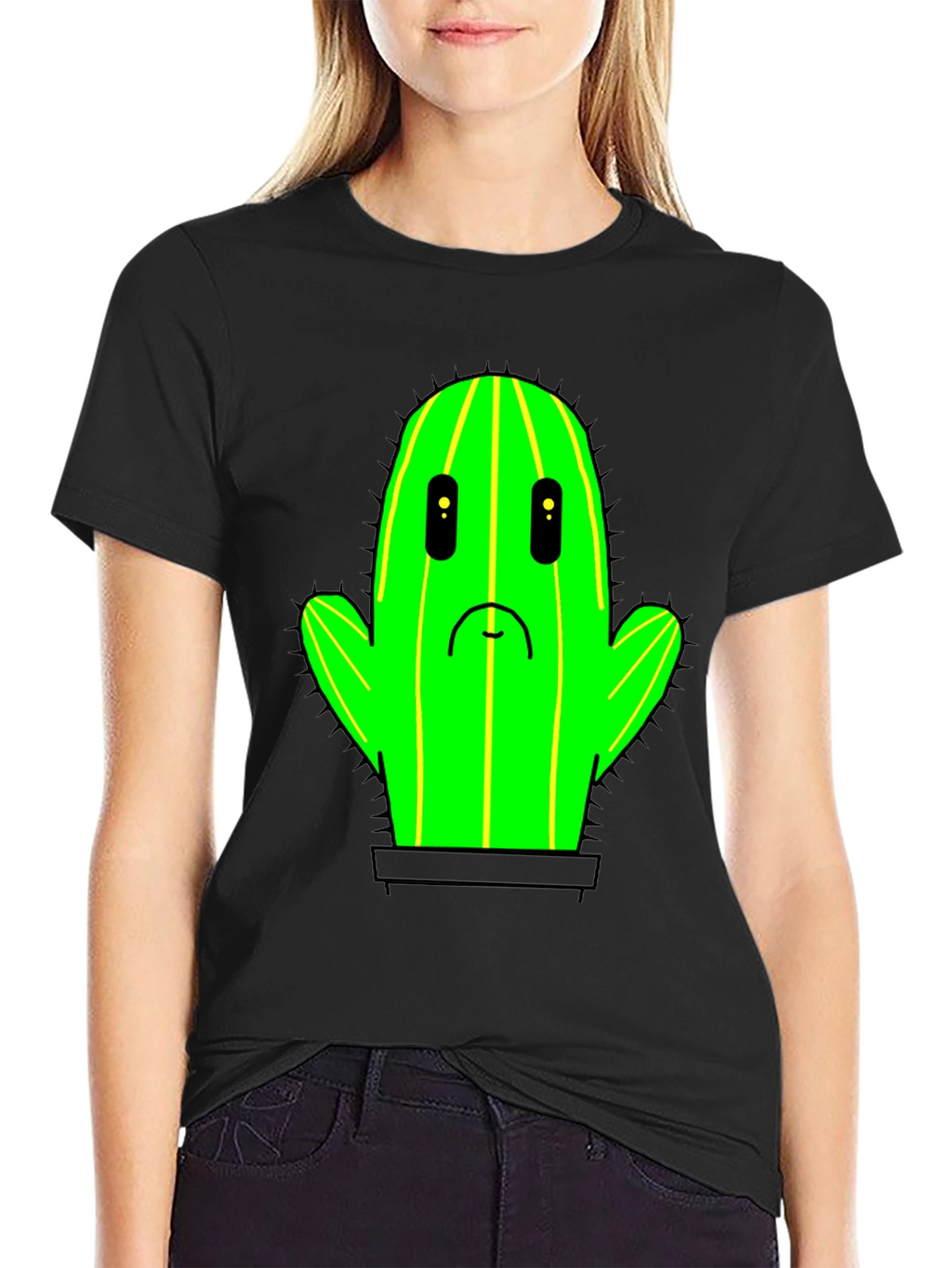 Sad Cactus T-Shirt - Black Cotton Graphic Tee