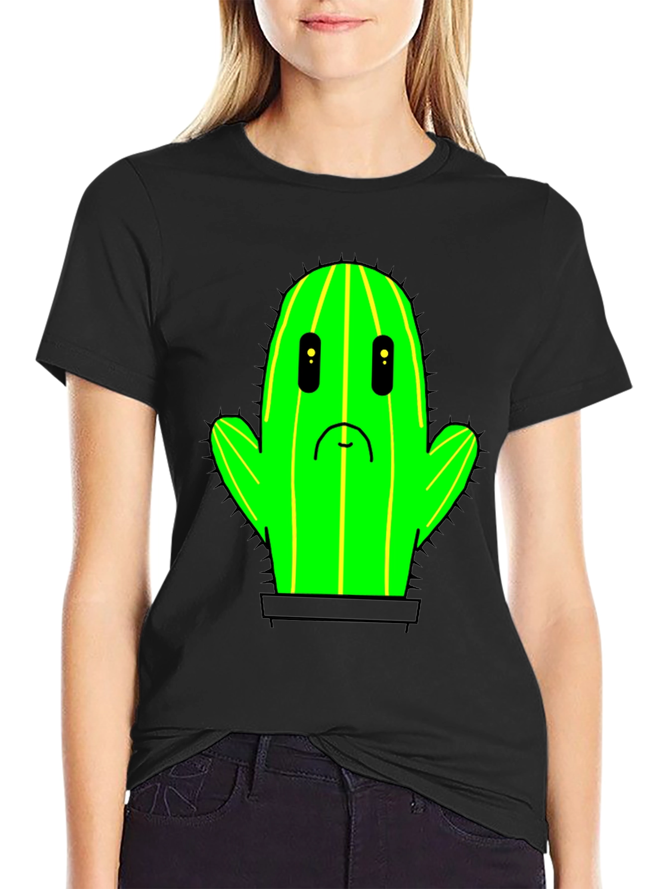 Sad Cactus T-Shirt - Black Cotton Graphic Tee