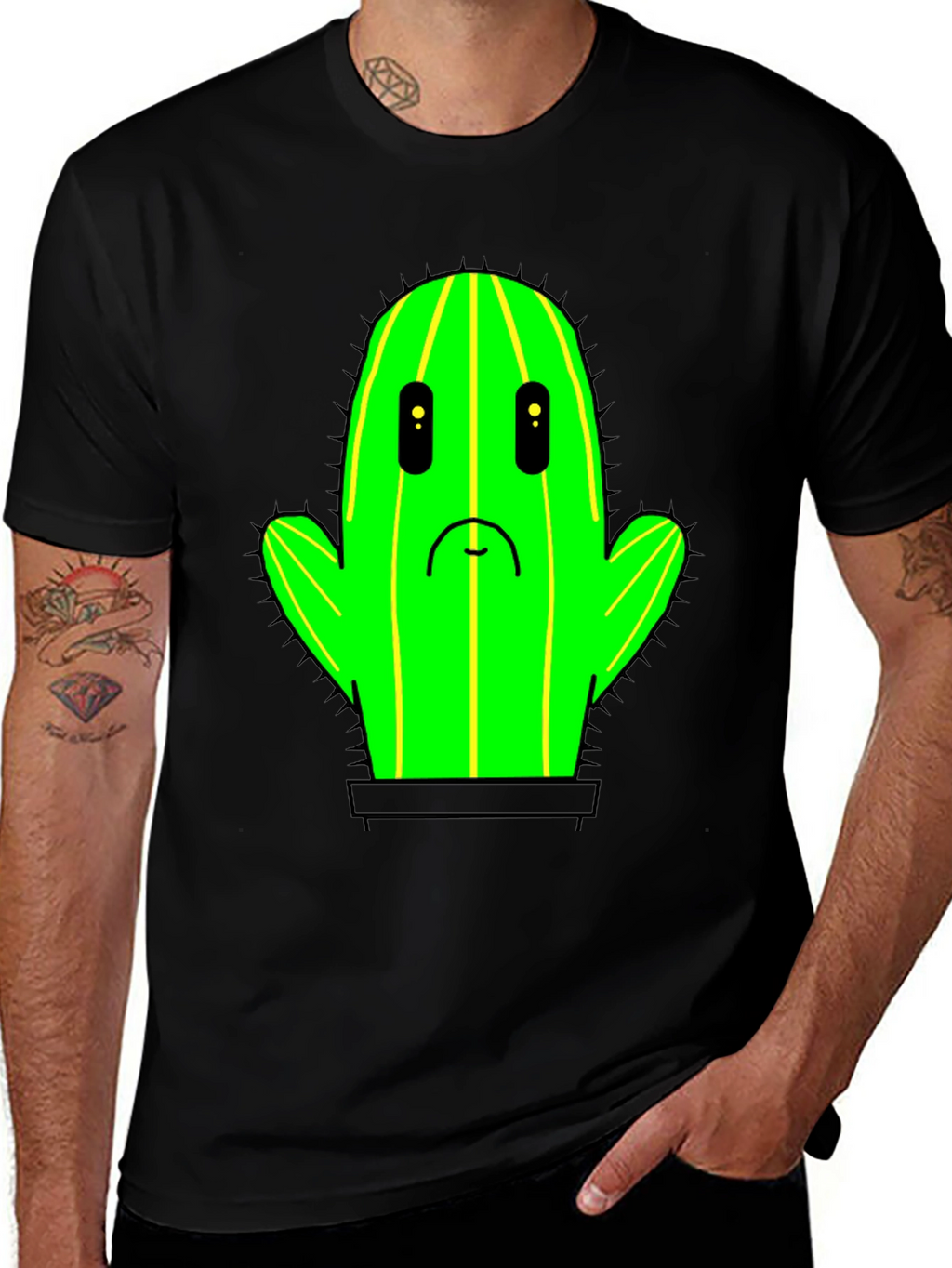 Sad Cactus T-Shirt - Black Cotton Graphic Tee
