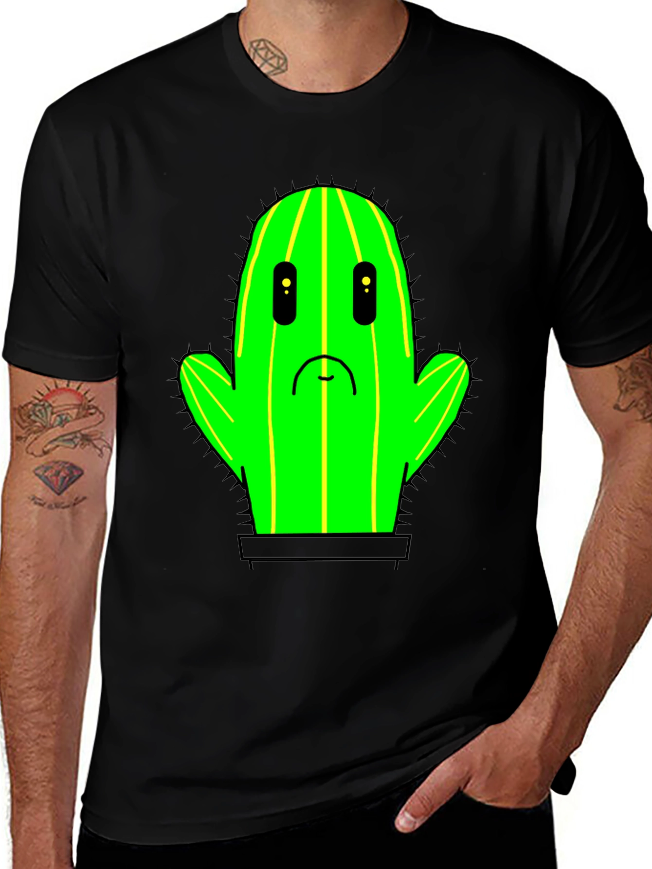 Sad Cactus T-Shirt - Black Cotton Graphic Tee