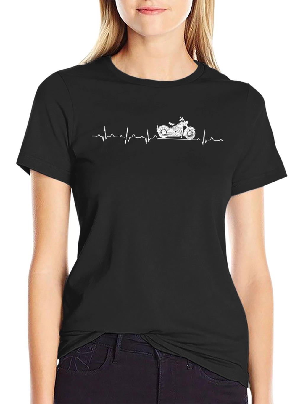 Motorcycle Heartbeat Graphic Tee - Black
