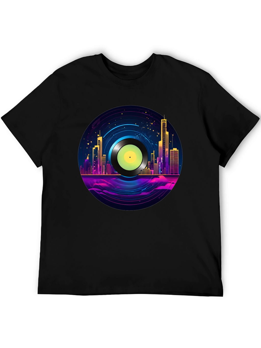 Retro City Vinyl Record Graphic T-Shirt
