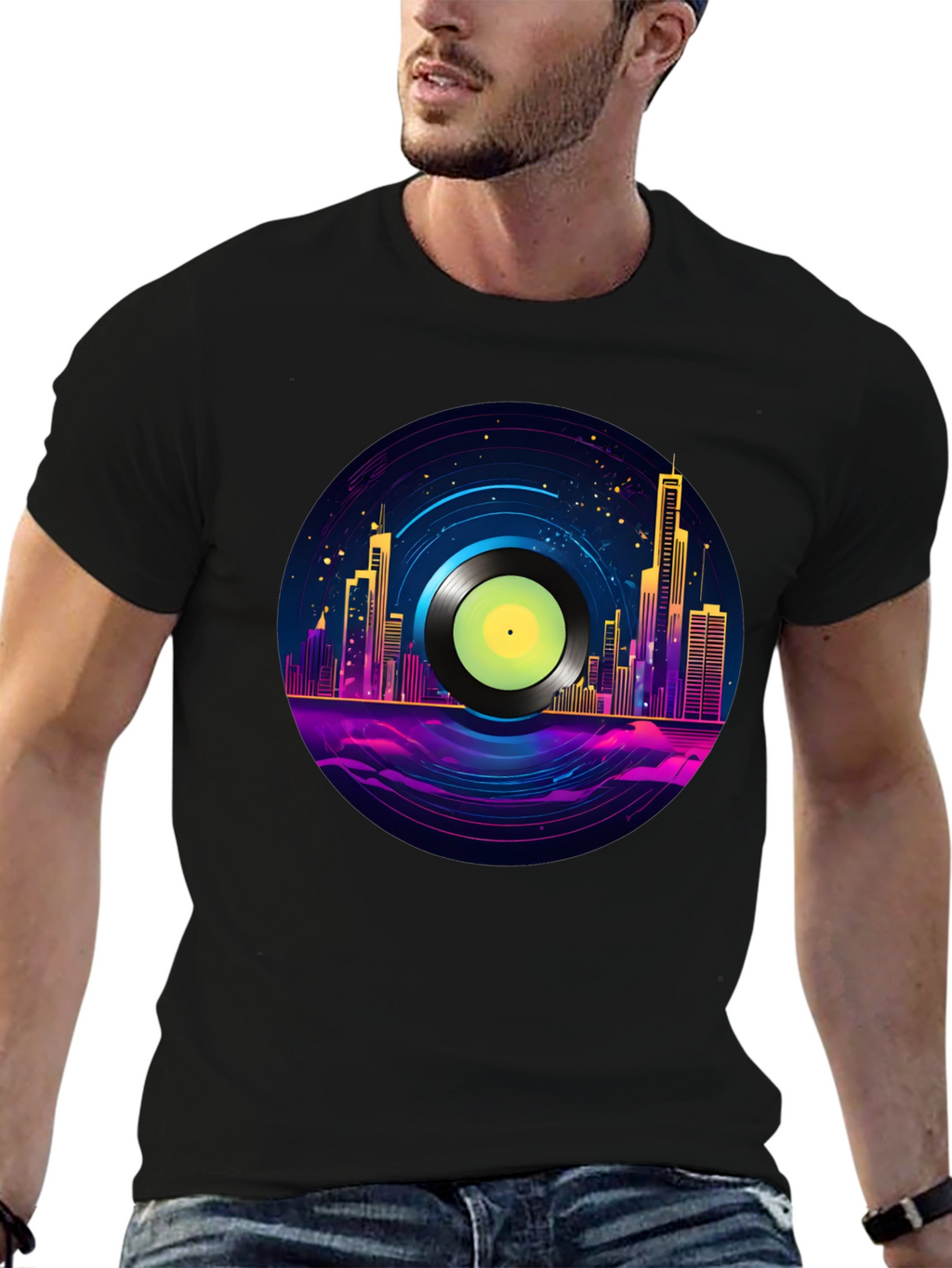 Retro City Vinyl Record Graphic T-Shirt