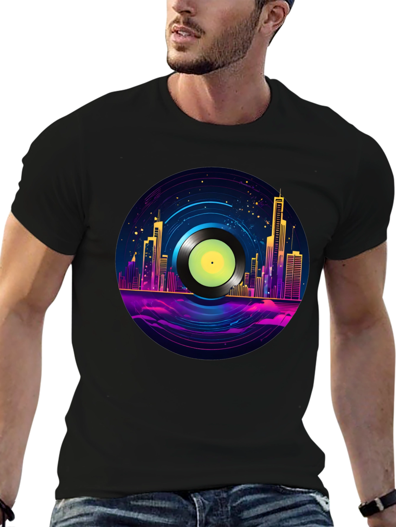Retro City Vinyl Record Graphic T-Shirt