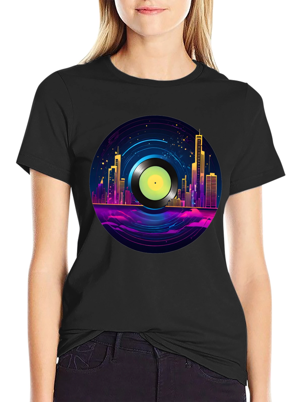 Retro City Vinyl Record Graphic T-Shirt