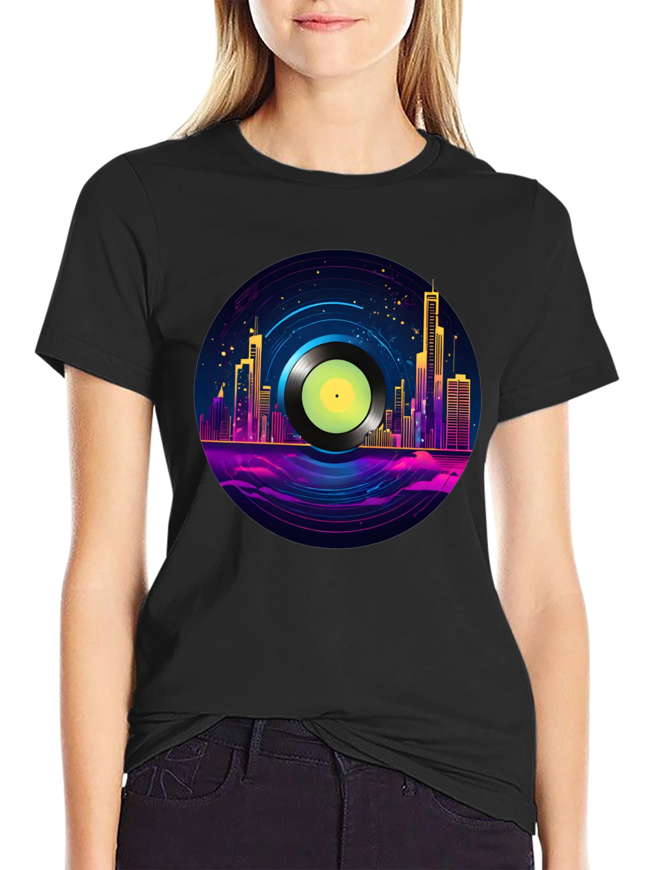 Retro City Vinyl Record Graphic T-Shirt