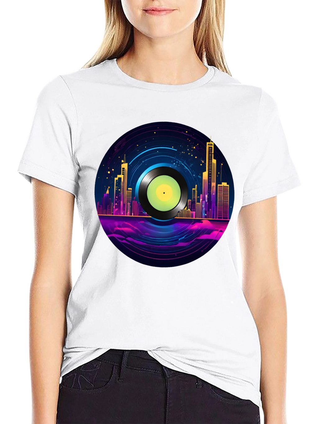 Retro City Vinyl Record Graphic T-Shirt