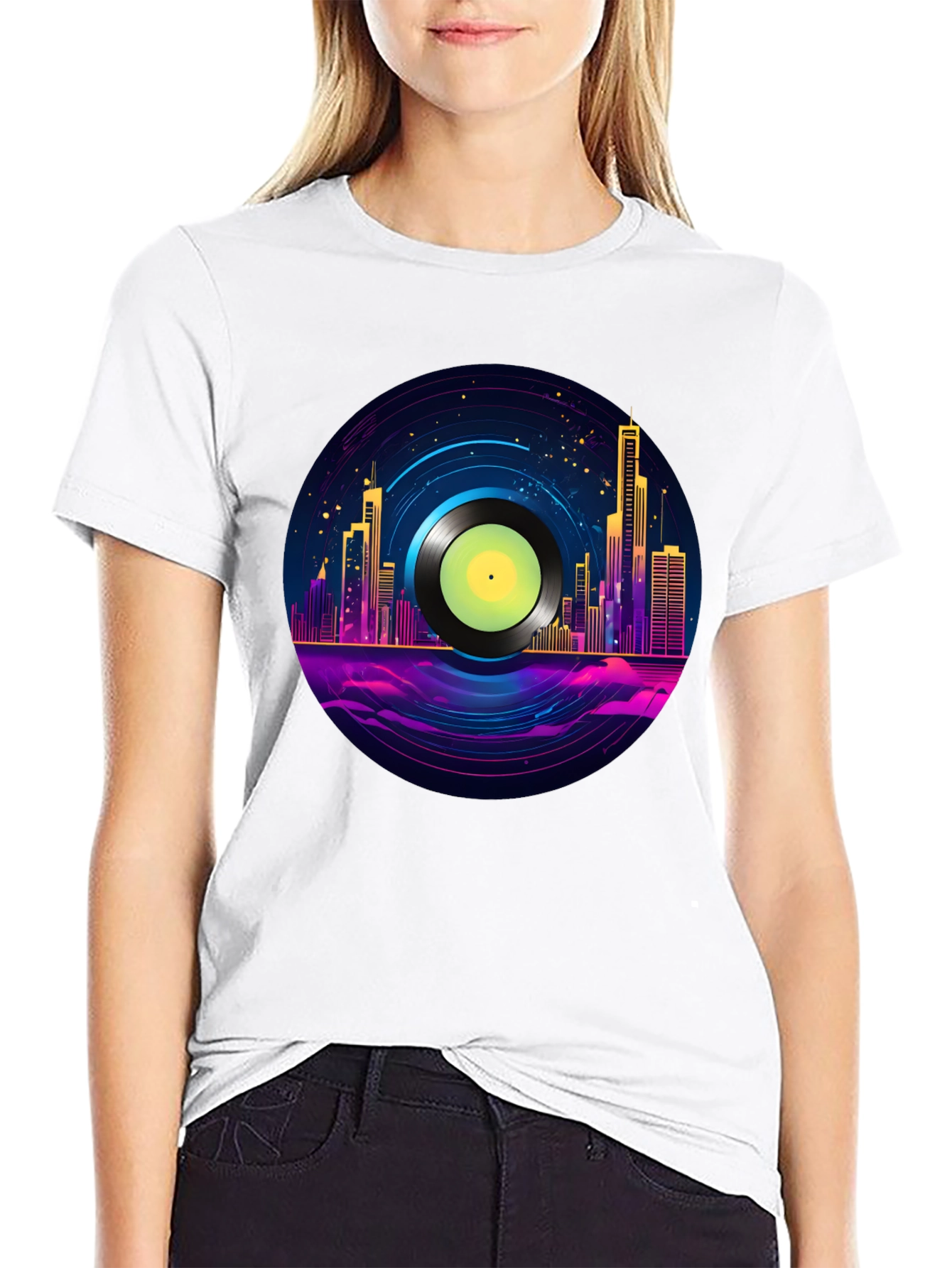 Retro City Vinyl Record Graphic T-Shirt