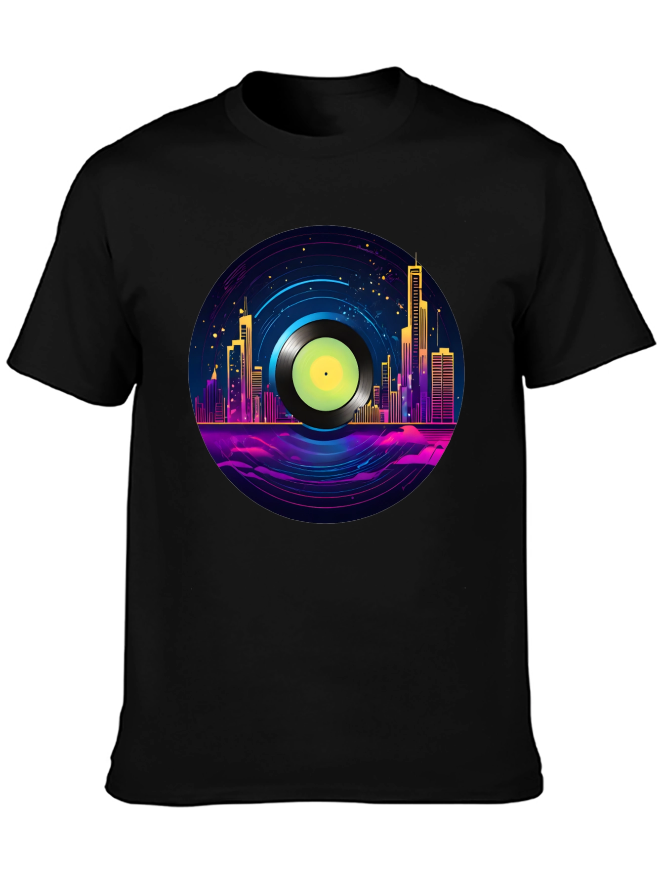 Retro City Vinyl Record Graphic T-Shirt
