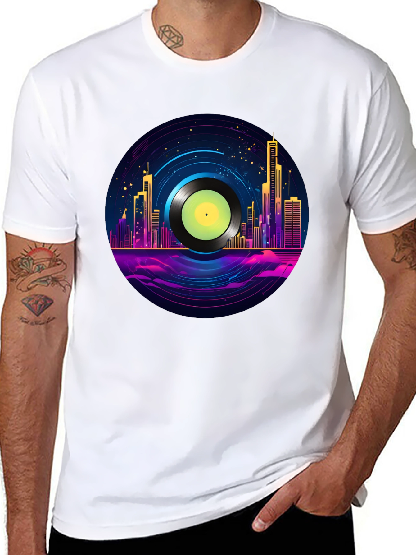 Retro City Vinyl Record Graphic T-Shirt