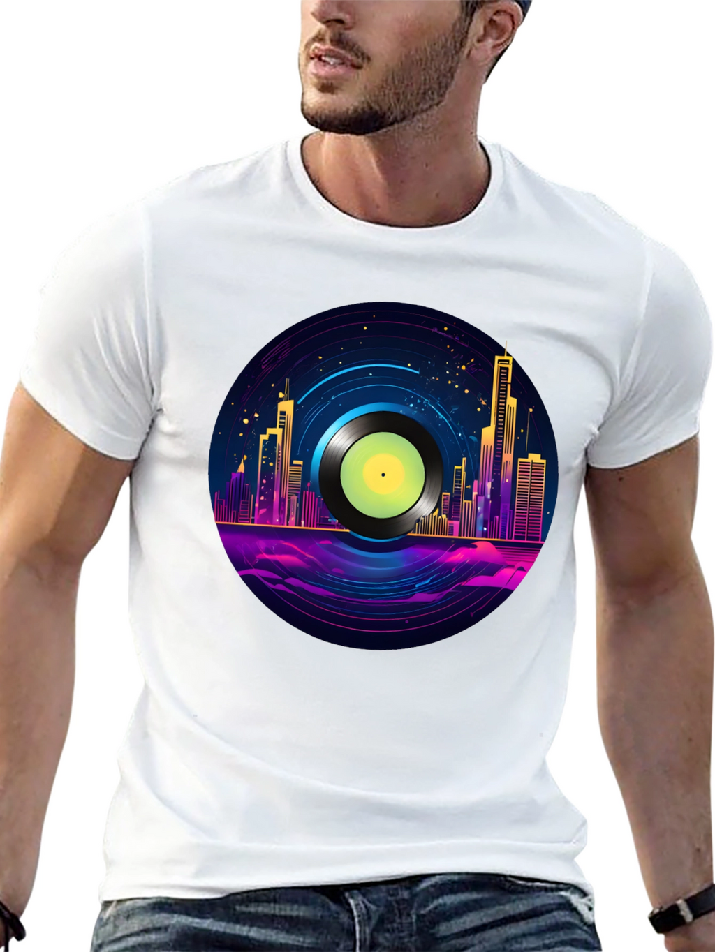 Retro City Vinyl Record Graphic T-Shirt