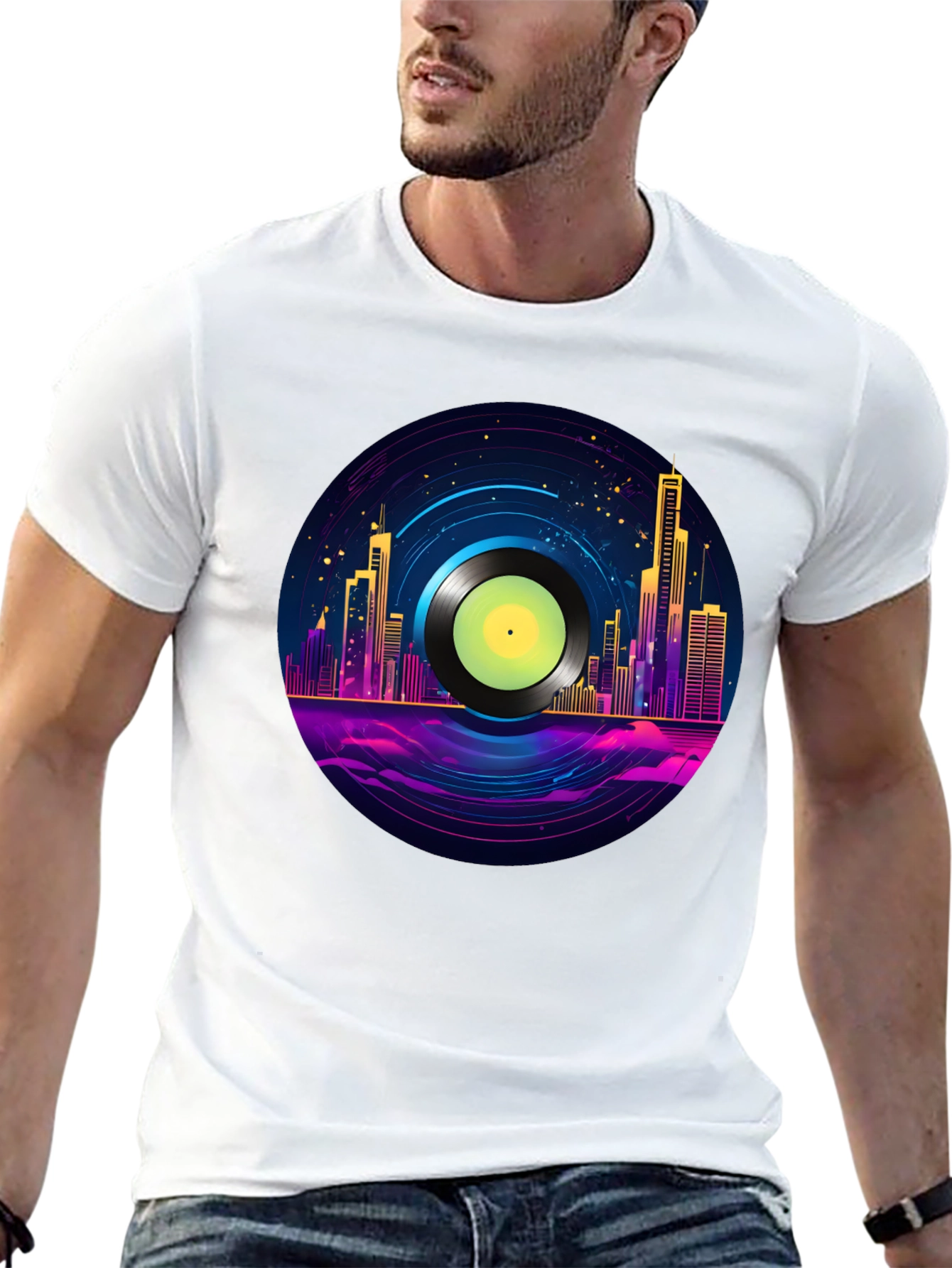 Retro City Vinyl Record Graphic T-Shirt