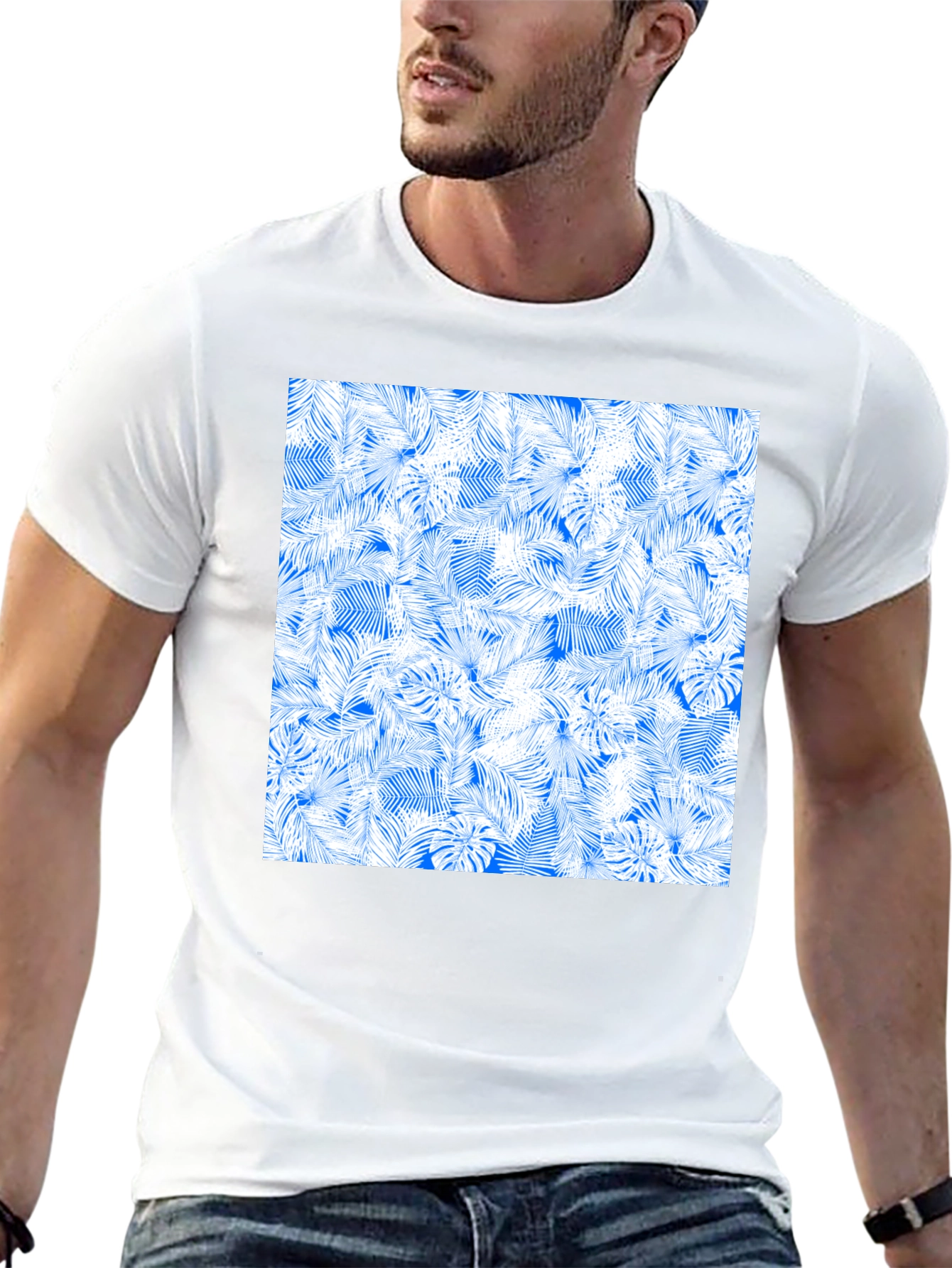 Tropical Leaves Pattern Black T-Shirt