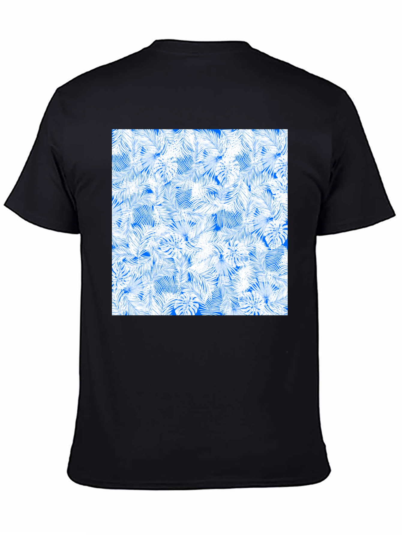 Tropical Leaves Pattern Black T-Shirt