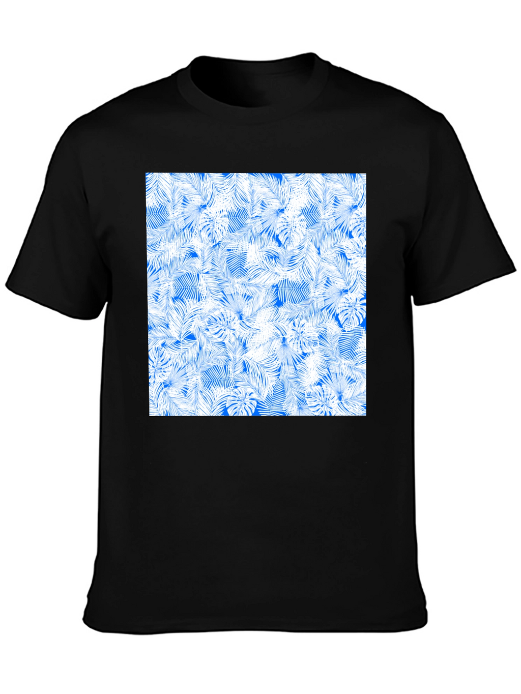 Tropical Leaves Pattern Black T-Shirt