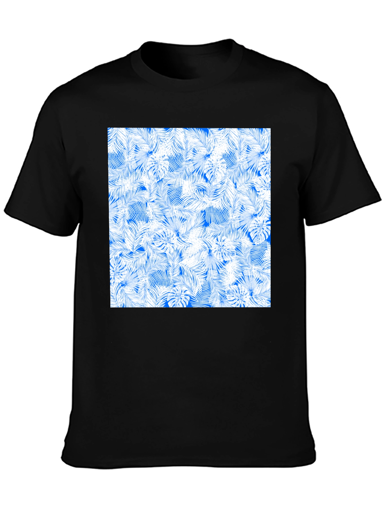 Tropical Leaves Pattern Black T-Shirt