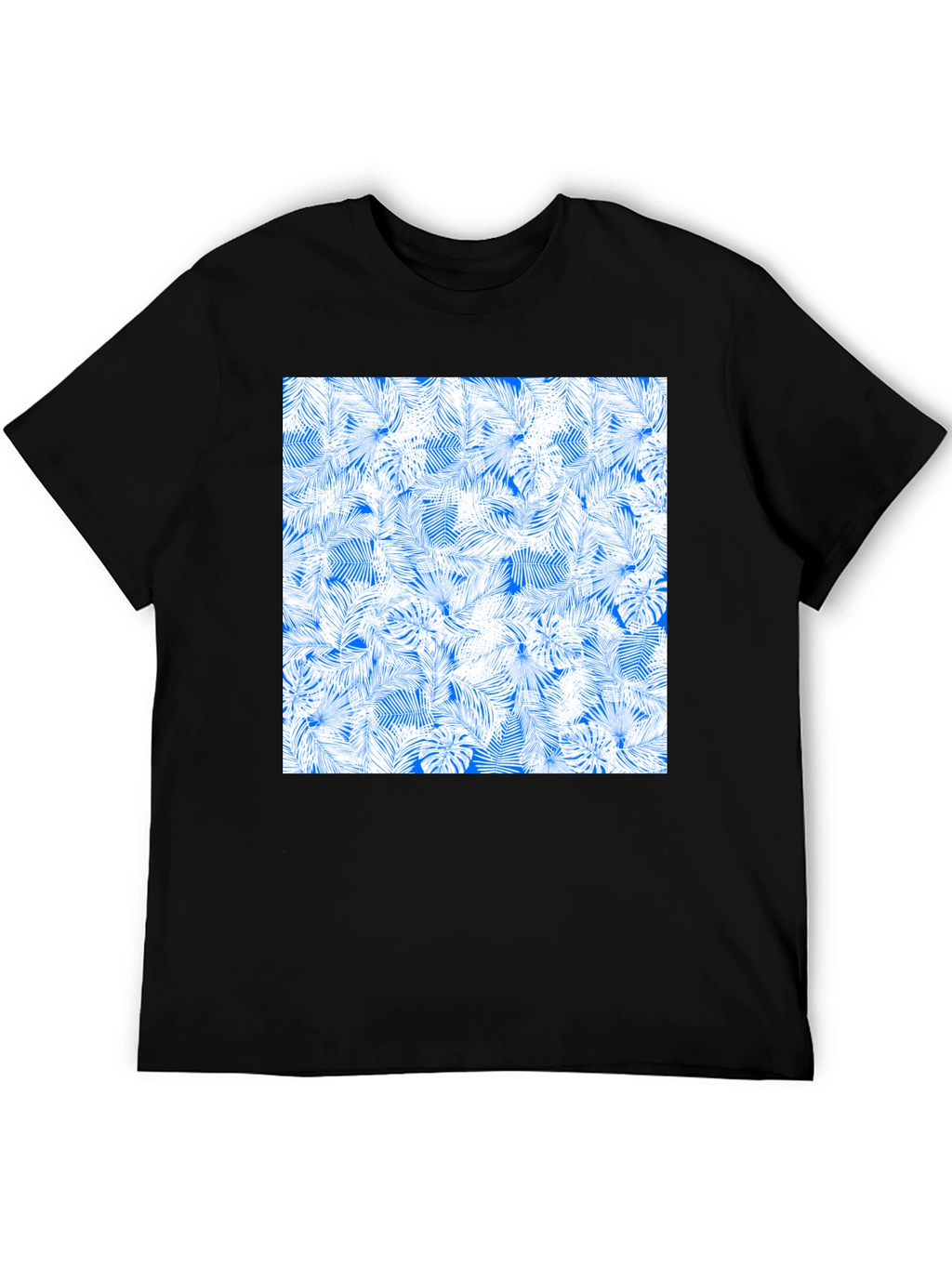 Tropical Leaves Pattern Black T-Shirt