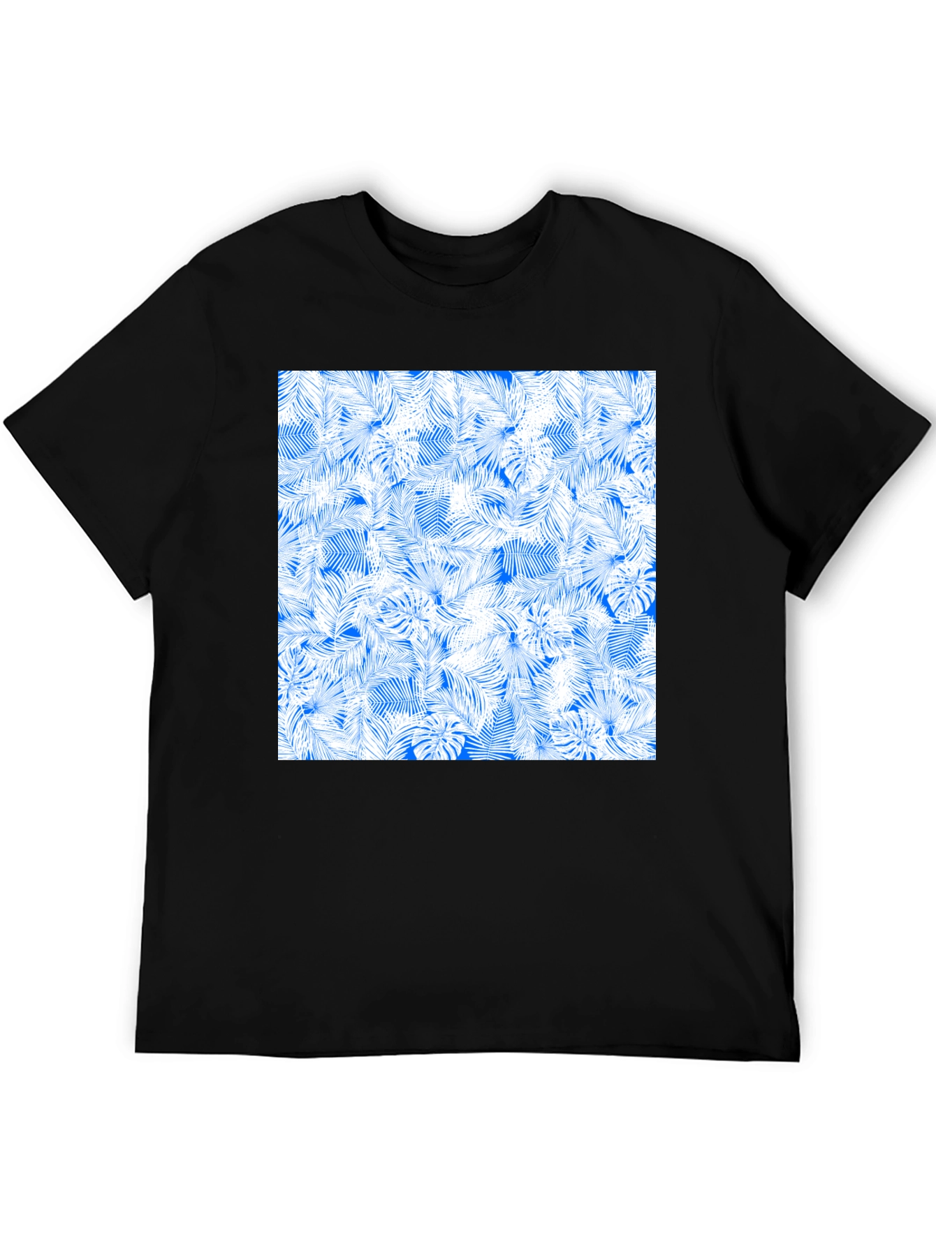 Tropical Leaves Pattern Black T-Shirt