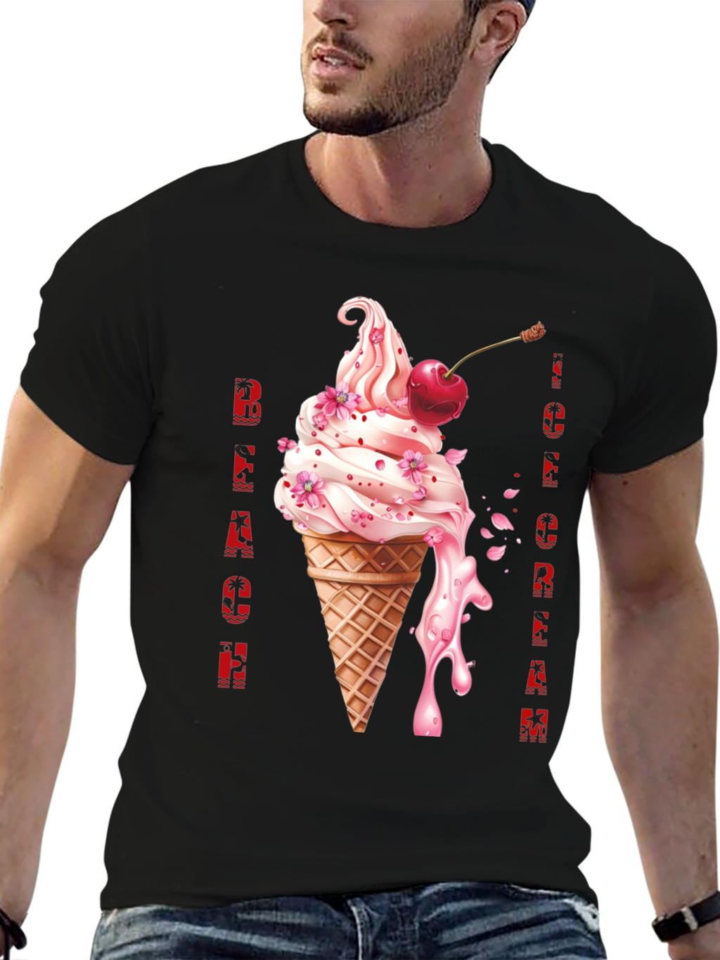 Beach Ice Cream Black T-Shirt