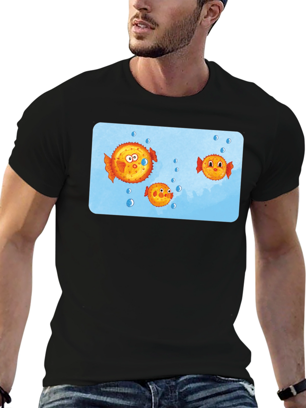 Cartoon Puffer Fish Graphic T-Shirt