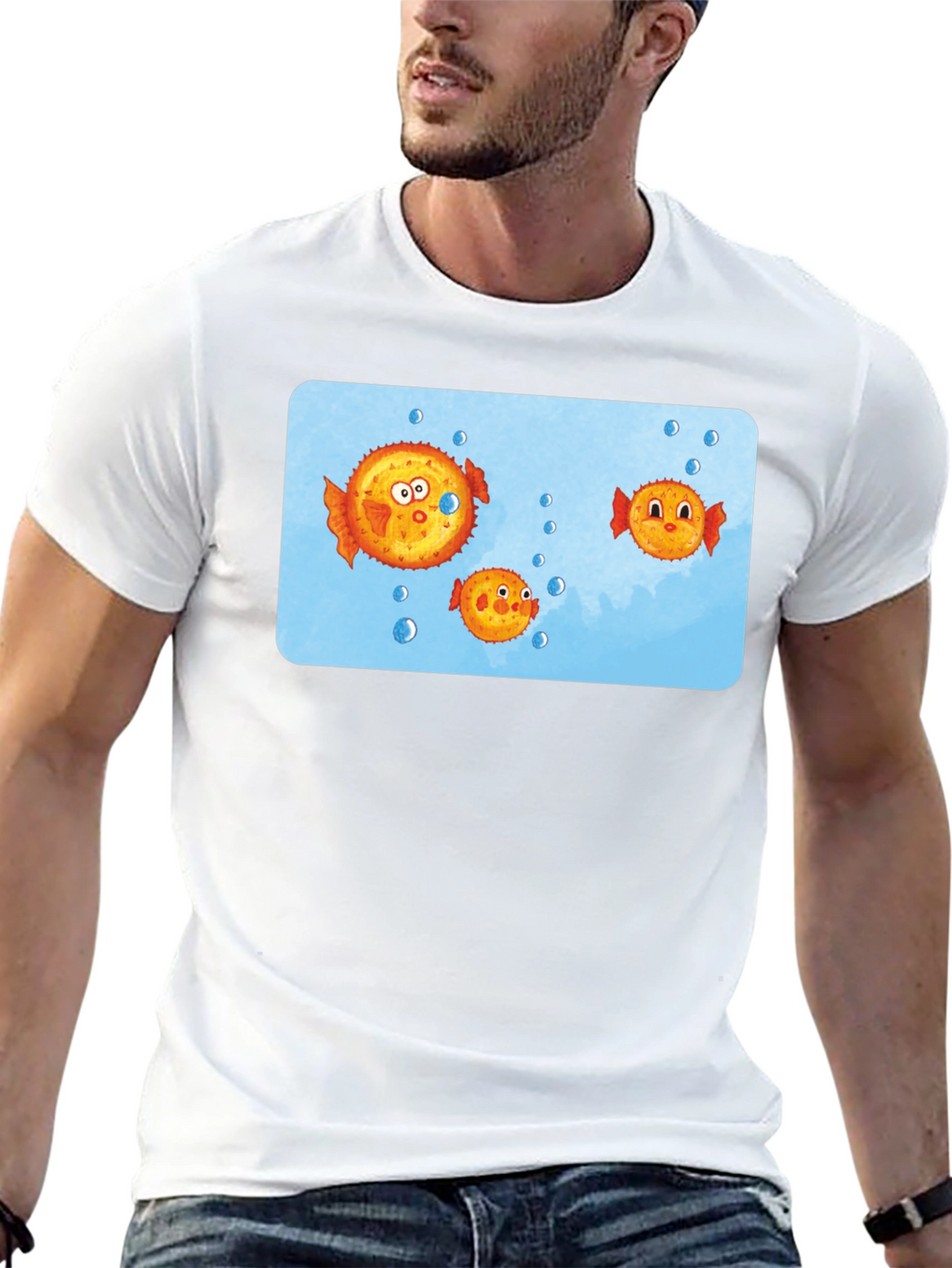Cartoon Puffer Fish Graphic T-Shirt