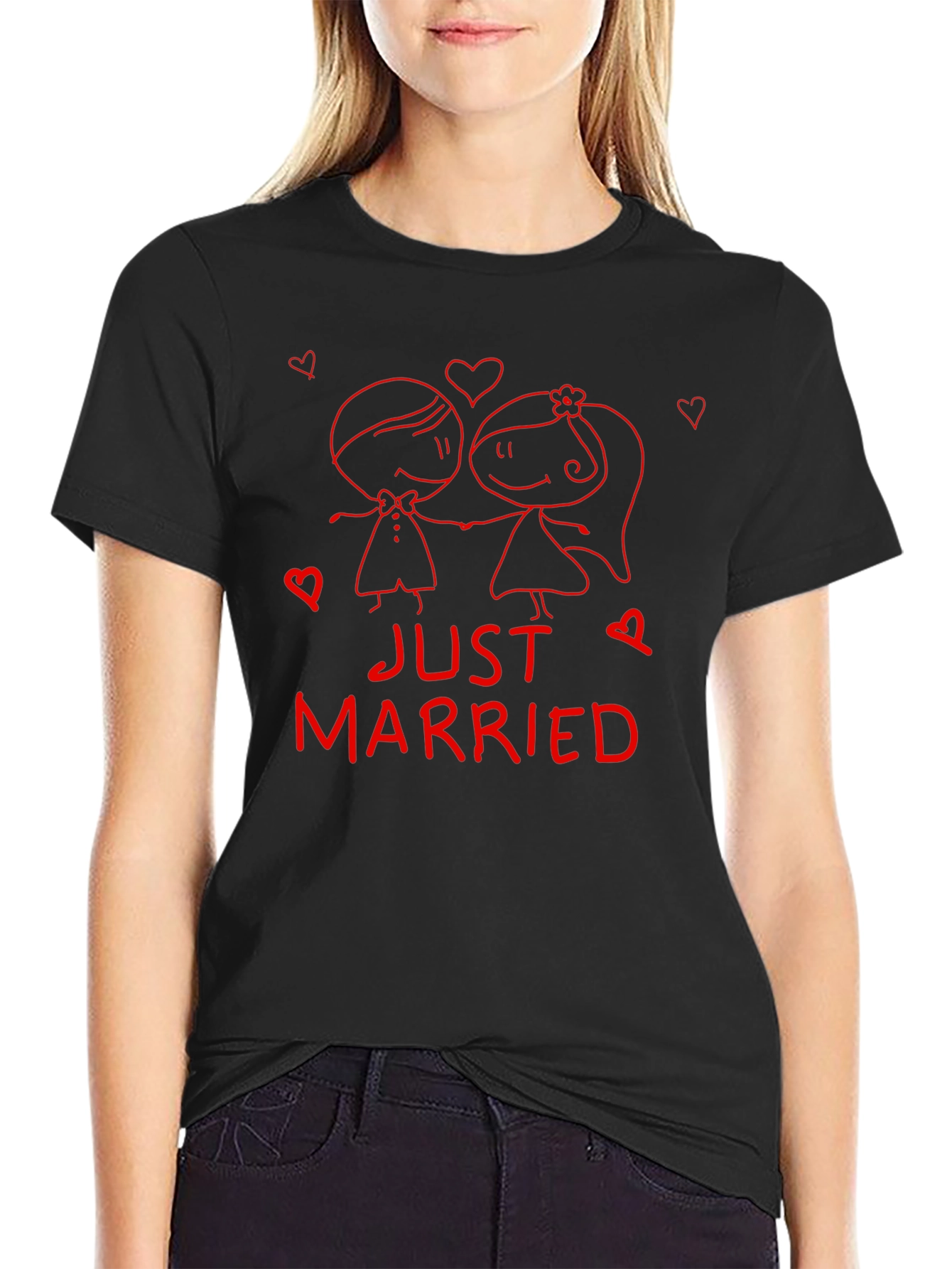 Just Married Couple Graphic Tee - Black