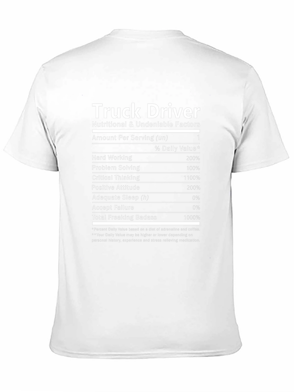 Truck Driver Nutrition Facts Graphic Tee